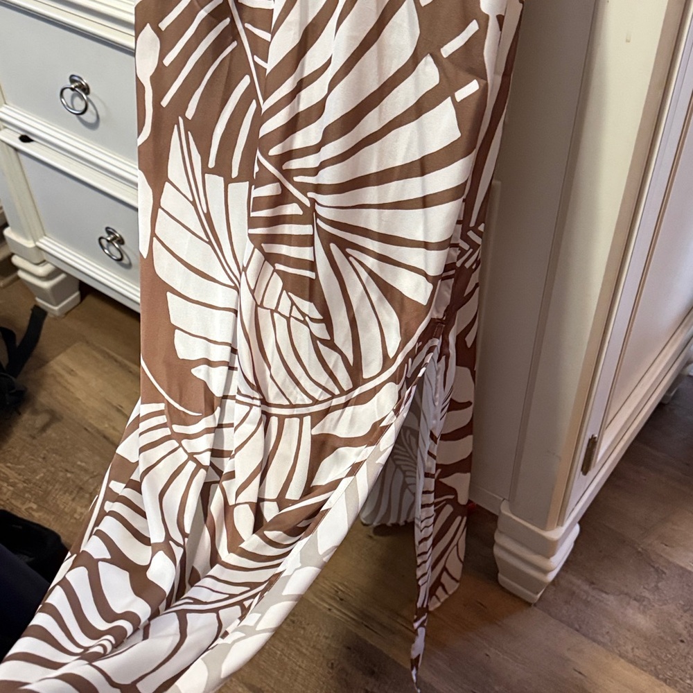Boston Proper Taupe and Cream Leaf Print Dress - Picture 10 of 10